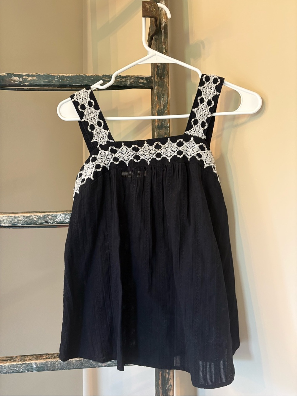 Universal Thread Black Tank Top with White Crochet Yoke